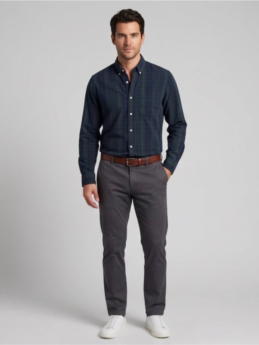 Club Monaco Men’s Classic Fit Plaid Button Down Shirt 100% Cotton Long Sleeve